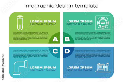 Set line Industry metallic pipe, Water filter, Electric water pump and Manhole sewer cover. Business infographic template. Vector