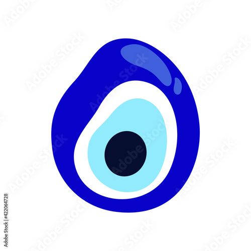 Nazar Boncuk amulet. Hand drawn icon of turkish blue eye bead. Flat isolated vector illustration on white background. Color clipart for merchandise design