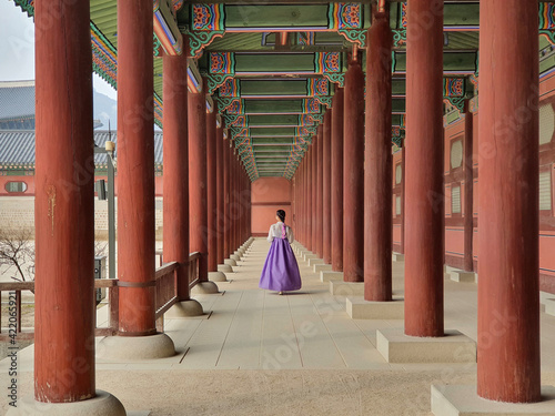 Wooden Columns of Gyeongbokgung Palace in Seoul, Korea