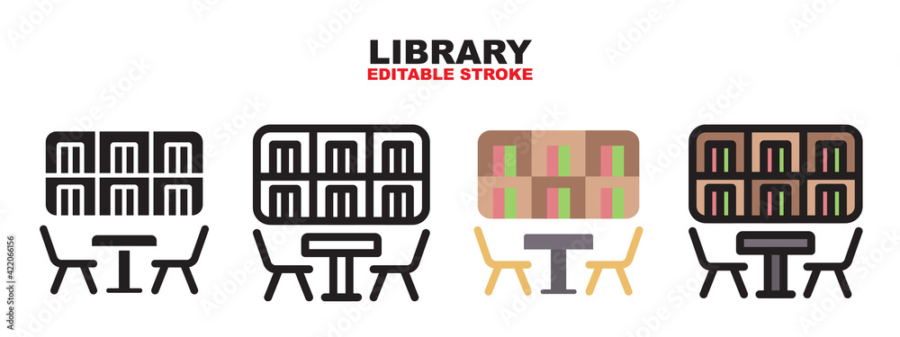 Library icon set with different styles. Editable stroke and pixel perfect. Can be used for web, mobile, ui and more.