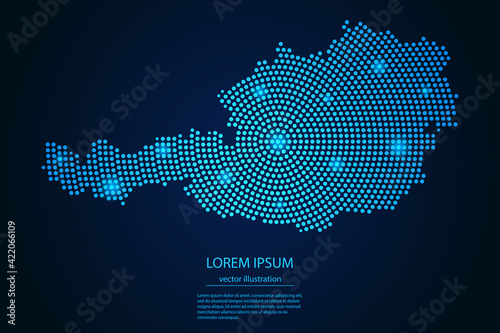 Abstract image Austria map from point blue and glowing stars on a dark background. vector illustration.