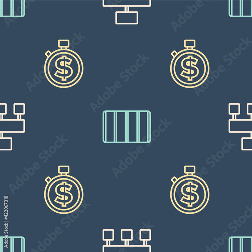 Set line Site map, Time is money and Color palette guide on seamless pattern. Vector