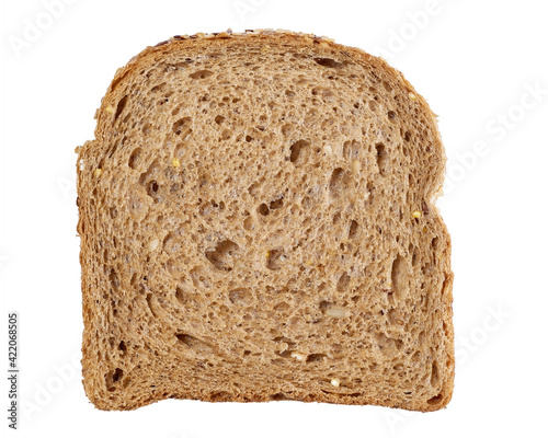 A slice of brown bread with cereals isolated