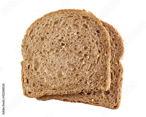 Two slices of brown bread with cereals one on another isolated