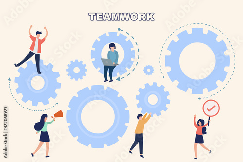 Team building and business peoples success together teamwork concept. Business development, Vector illustration