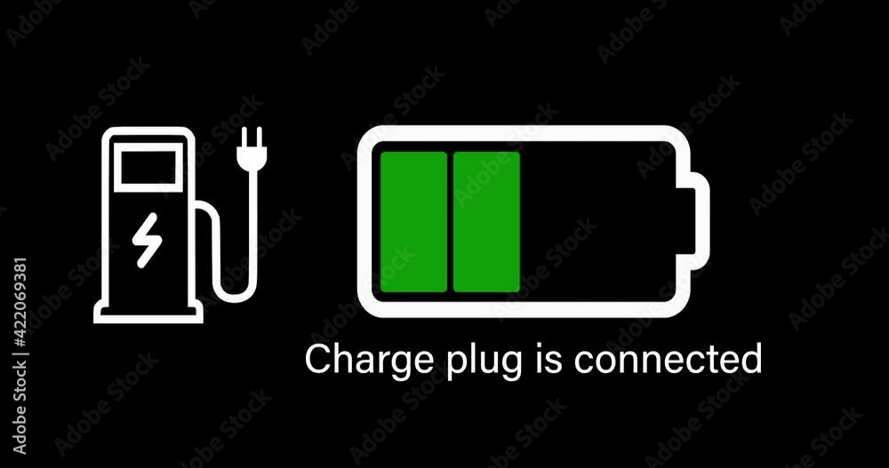 Graphic animation of a charging battery on a black background.Gas station sign on the dashboard of the car. The battery changes color when charging from red to white.Lightning sign at the gas station Graphic animation of a charging battery on a black background.Gas station sign on the dashboard of the car. The battery changes color when charging from red to white.Lightning sign at the gas station