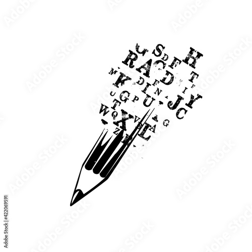 Pencil with alphabet letters isolated for creative writing, idea and inspiration, education and learning concept. Blogging and copywriting vector illustration