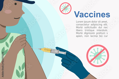 Vector illustration. Doctor injects vaccine in a patient's shoulder.