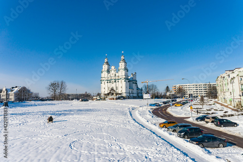 beautiful Białystok in winter, a lonely church on a hill