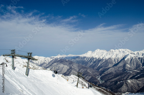 View from the top of the Caucasus mountains in the ski resort Rosa Khutor Russia © Svetlana