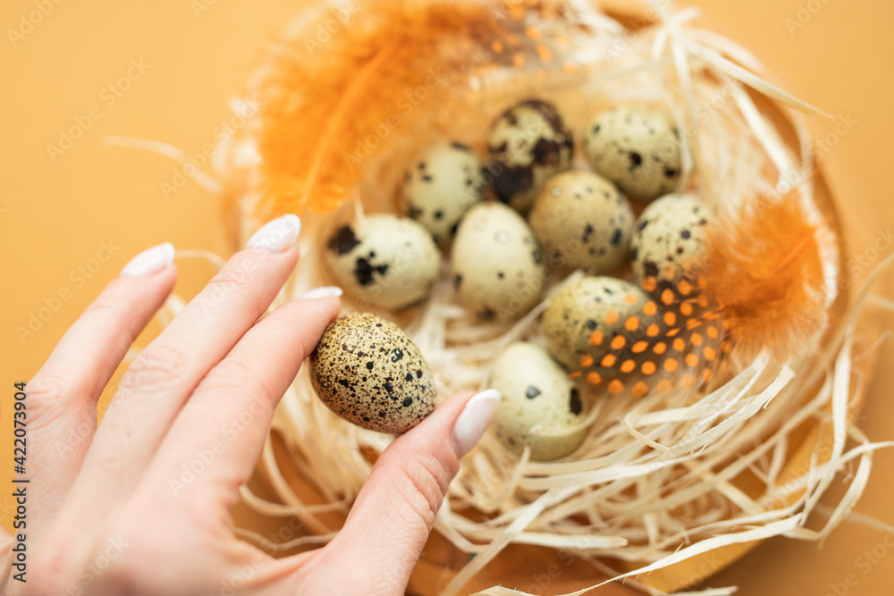 Basket with easter eggs on white background Basket with easter eggs on white background