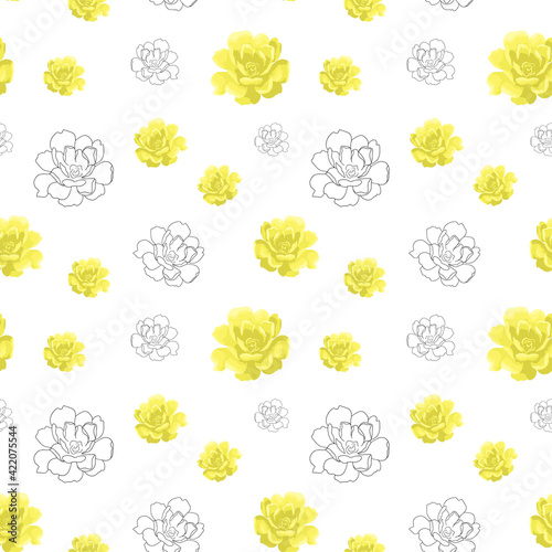 Seamless background with yellow roses. Vintage floral background.