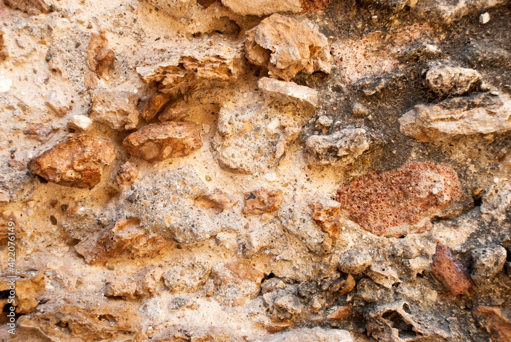 The porous surface of an ancient wall