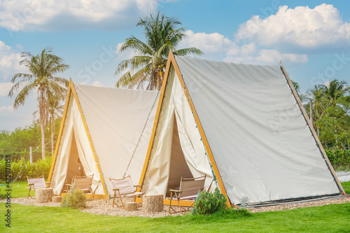 Outdoor camping tent in the nature for the tourist