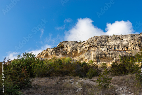Beautiful mountain landscape of old cave city Eski-Kermen, Crimea