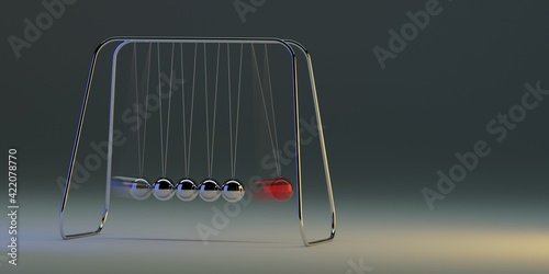 Newton pendulum on dark background, 3D illustration