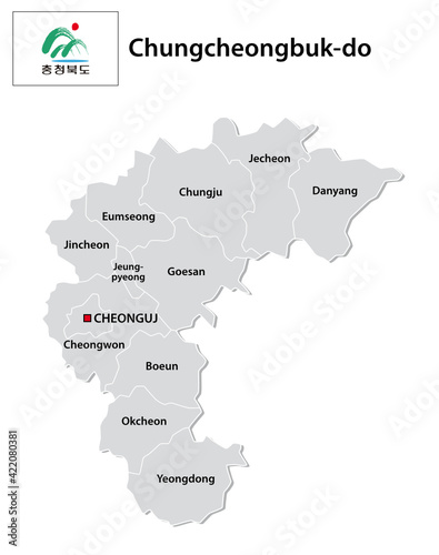 administrative vector map of the South Korean province of Chungcheongbuk-do with flag