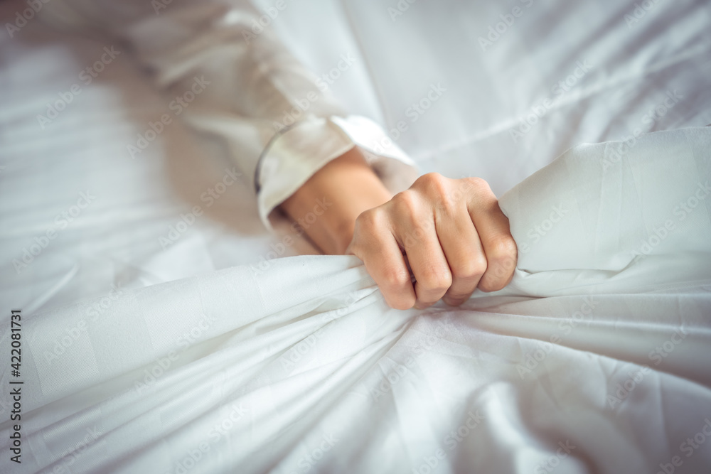 Close up hand of asian young woman having sex on bedroom, Erotic moments, Concept of sex. Close up hand of asian young woman having sex on bedroom, Erotic moments, Concept of sex.