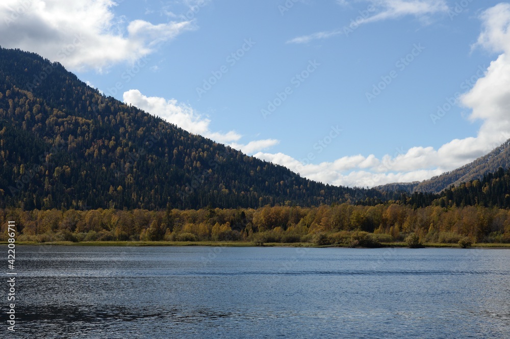 Autumn on Lake Teletskoye. Altai Republic. Western Siberia