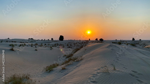 Sunset in the desert of Dubai