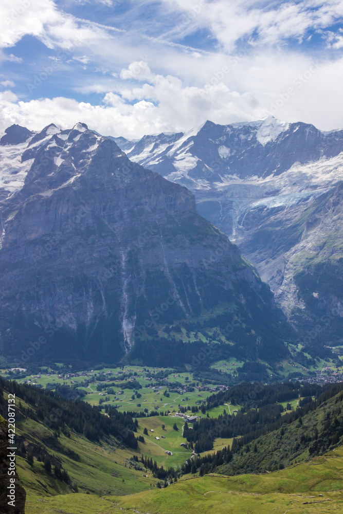 The Grindewald Valley and mountain trail in Switzerland on a sunny day