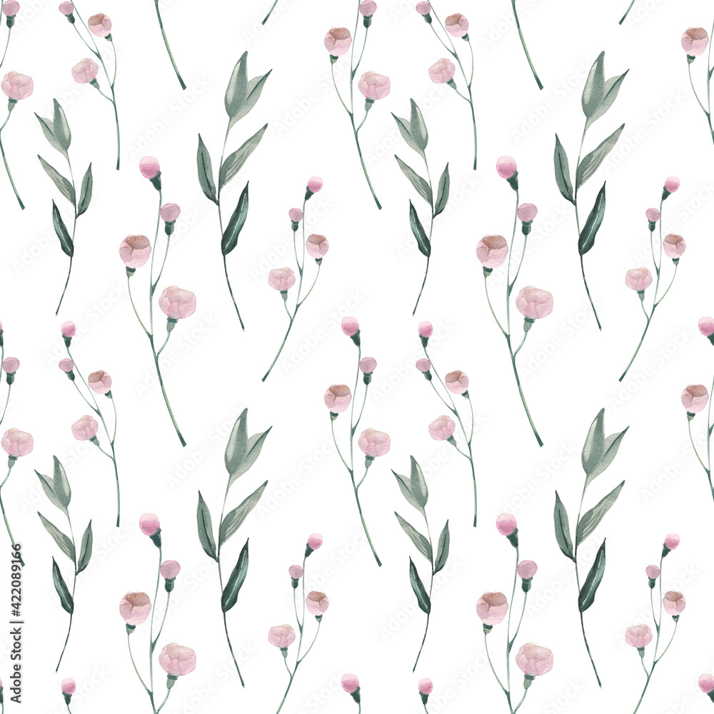 Watercolor seamless pattern with flowers and leaves Watercolor seamless pattern with flowers and leaves
