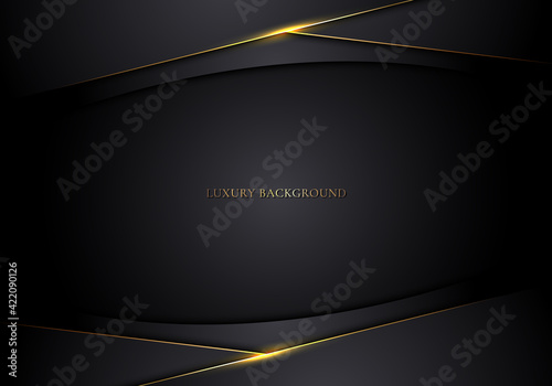 Abstract modern template 3D black stripes with golden lines on dark background