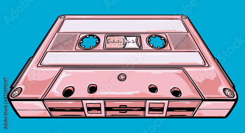 Colorful drawn retro musical audio cassette