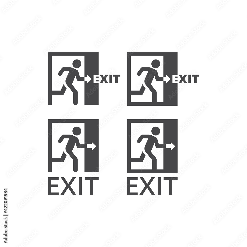 Fototapeta premium Exit black vector icon. Man running trough door glyph sign.