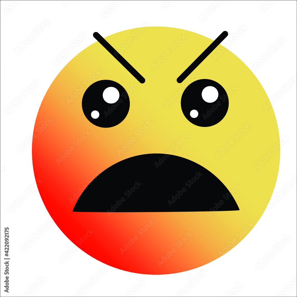Cute gradient angry face emoji on white background.