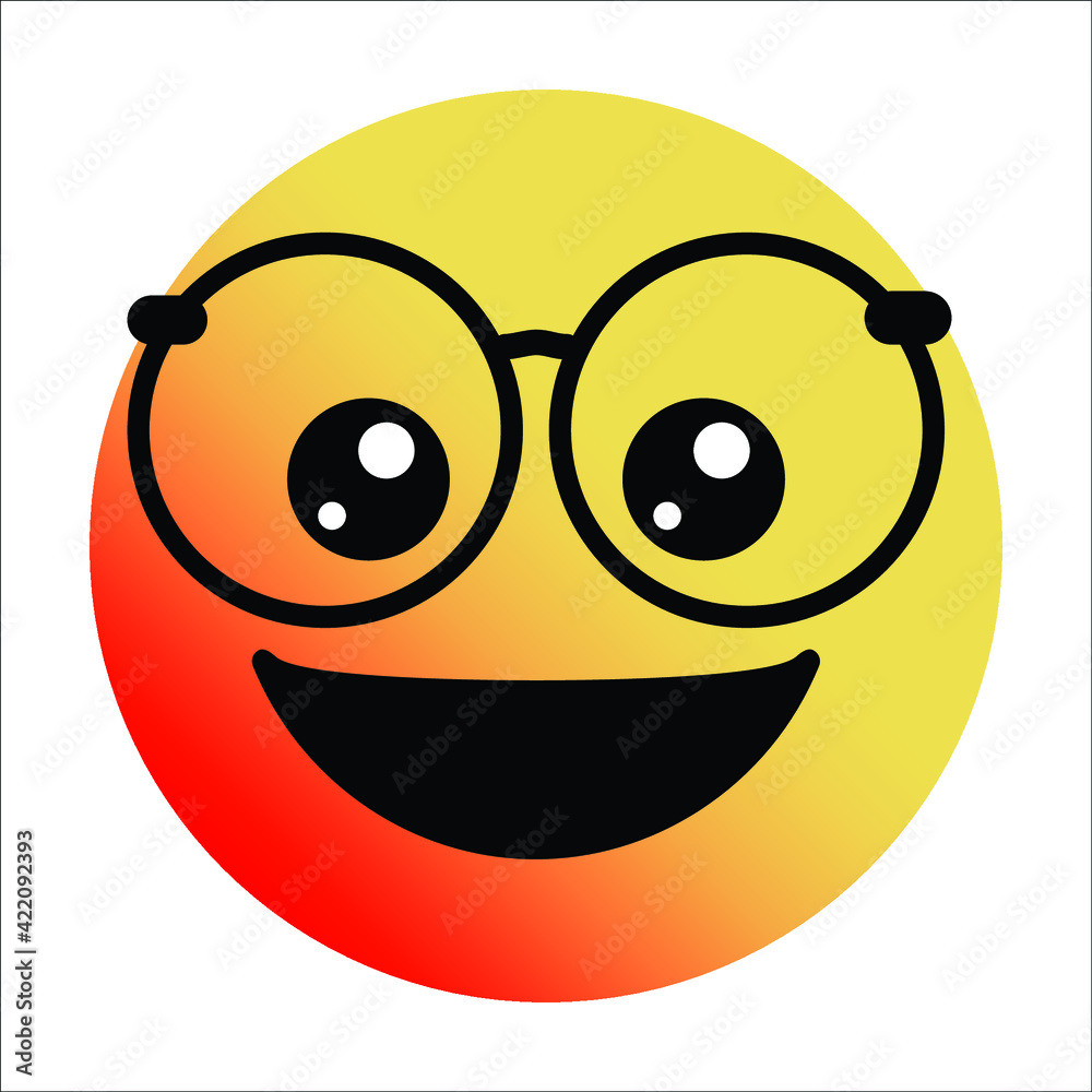 Fototapeta premium Cute gradient nerd face emoji on white background.