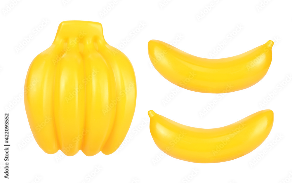 Plastic bananas toy for kids isolated on white background