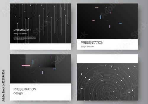 Vector layout of the presentation slides design business templates, multipurpose template for presentation brochure, brochure cover. Tech science future background, space design astronomy concept.