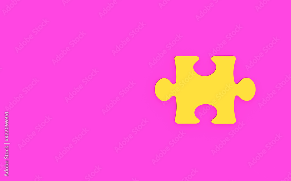3d rendering. 3D image. yellow puzzle element on pink background 3d rendering. 3D image. yellow puzzle element on pink background