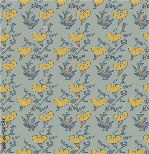 seamless vector pattern of flowers with leaves in retro style