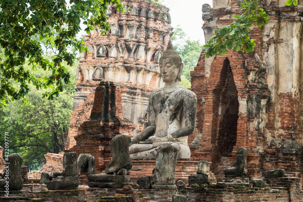 Ancient Buddha statue  at wat Mahathat, Ayutthaya