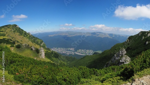 Panorama with Bucegi Mountains and Prahova Valley in Romania