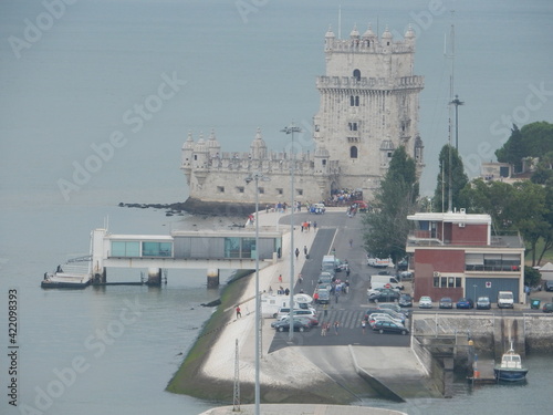 Belem Tower, Torre de Belém, Torre de São Vicente, Lisbon, Portugal, where the Portuguese Sailers Like King Henry the Navigator Set off for their famous Voyages Looking from the King Henry Memorial photo