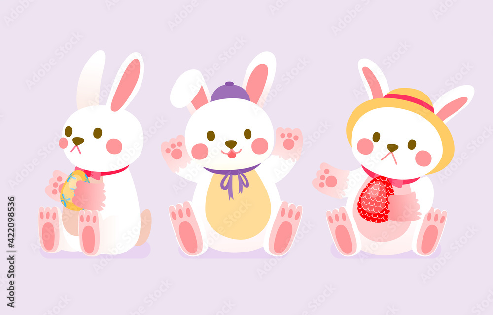 Rabbits Character, Bunny Easter Character with Easter Egg In Hand, Vector, Illustration