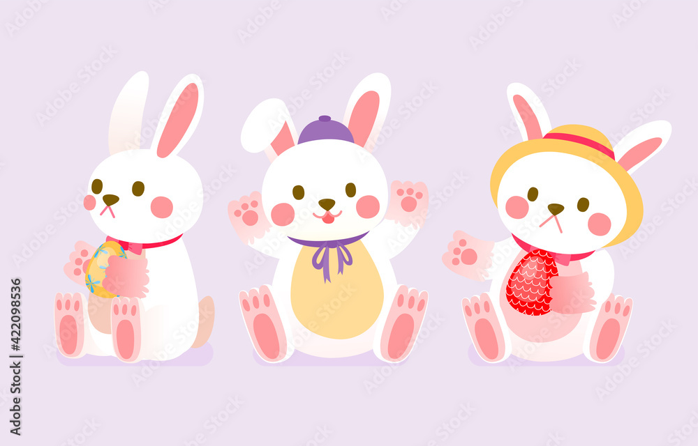 Rabbits Character, Bunny Easter Character with Easter Egg In Hand, Vector, Illustration Rabbits Character, Bunny Easter Character with Easter Egg In Hand, Vector, Illustration