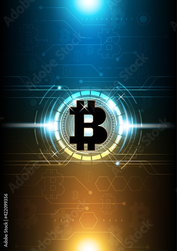 Golden and black bitcoin digital cryptocurrency, futuristic digital money, technology circuit network concept. Vector illustration design.