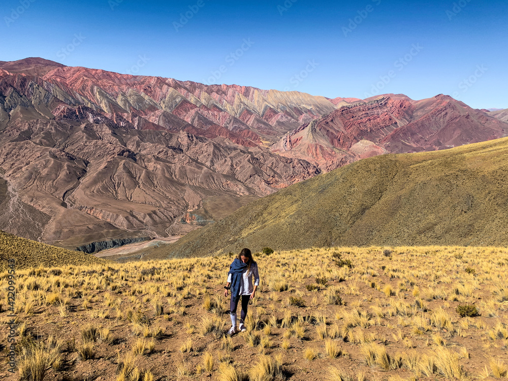 Mountain colors. Panoramic view of Rainbow Mountain. Travel and wanderlust concept 