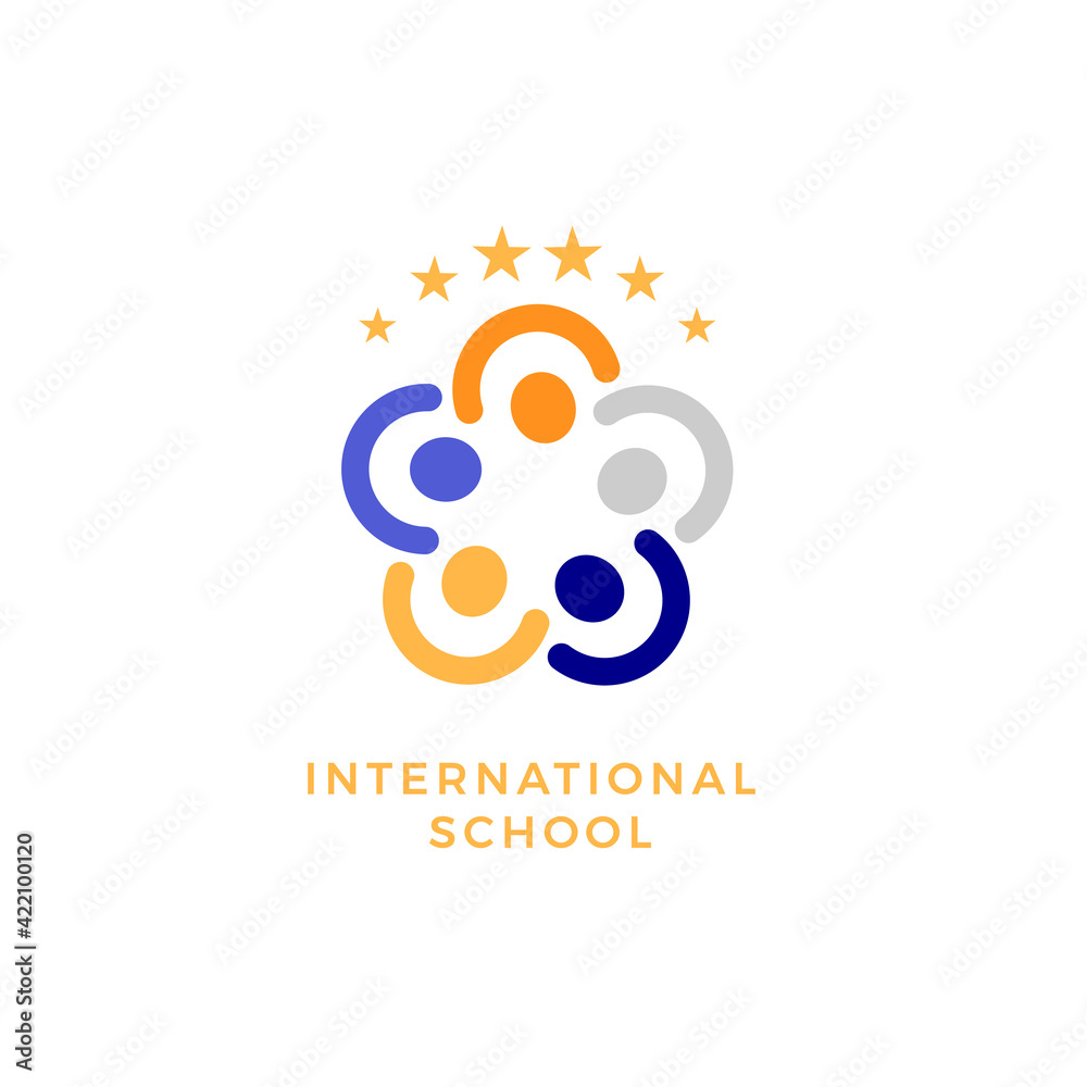 International school, social community flat vector logo concept. Human group, person together isolated icon. Team, friendship, partnership, support abstract emblem for business and education