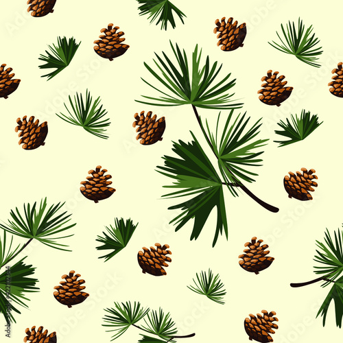 Fototapeta Naklejka Na Ścianę i Meble -  seamless pattern with pine cones