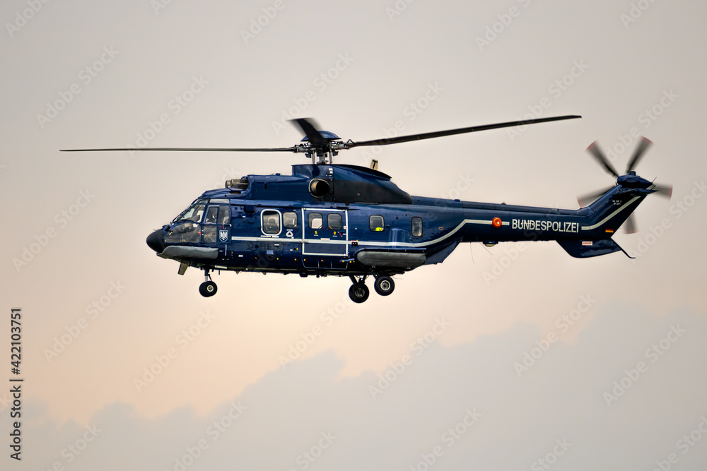 German Federal Police (Bundespolizei) Eurocopter AS332 Super Puma  helicopter in flight. Germany Stock Photo | Adobe Stock