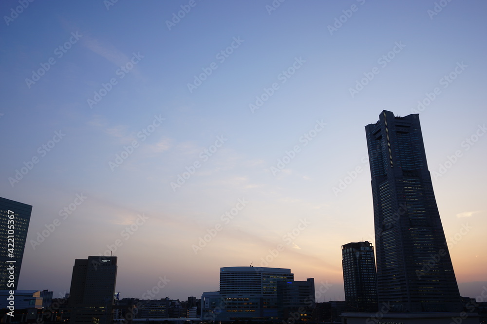 Cityscape of Yokohama Minatomirai city at sunset, Japan - 横浜 みなとみらい 夕日
