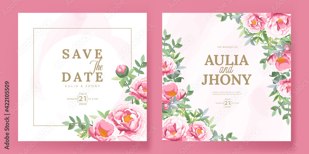 Wedding card template with beautiful floral wreath