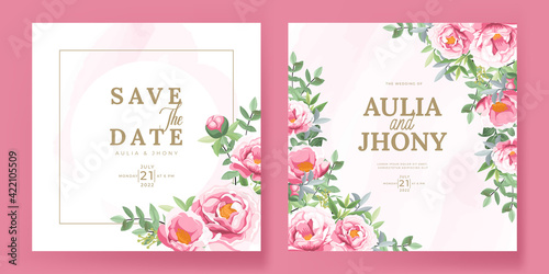 Wedding card template with beautiful floral wreath photo