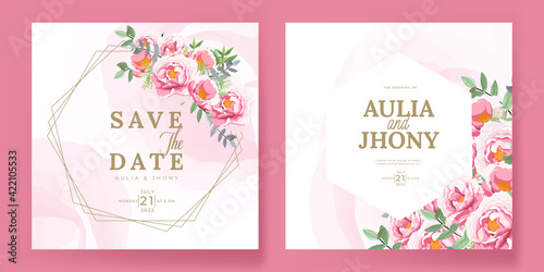 Wedding card template with beautiful floral wreath photo