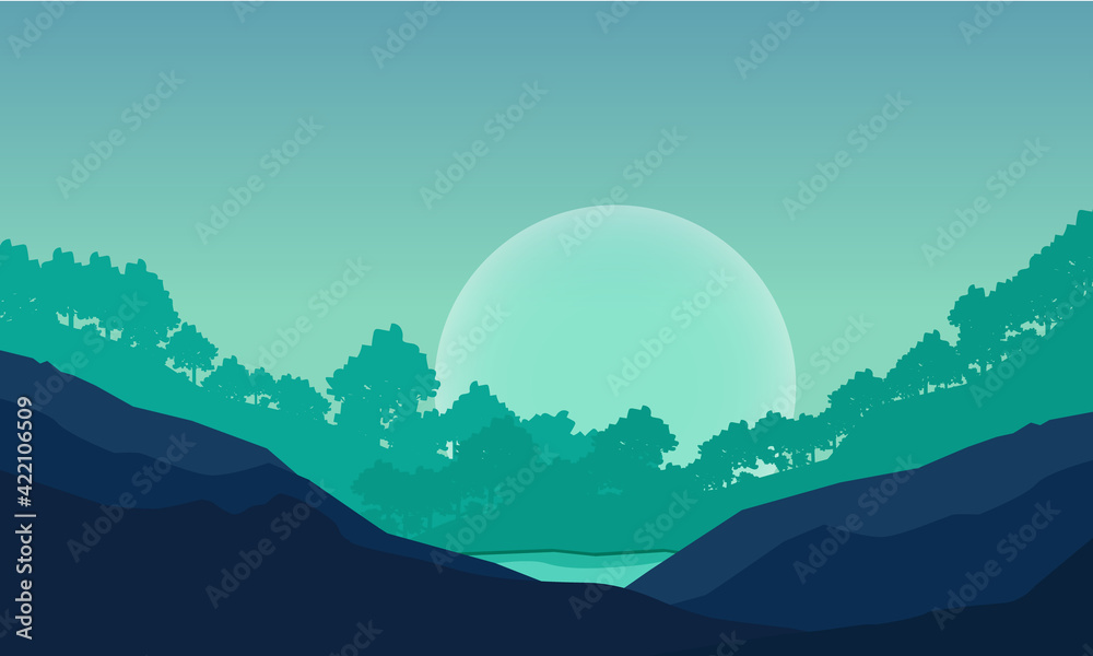 Vector abstract landscape. Forest and mountains.